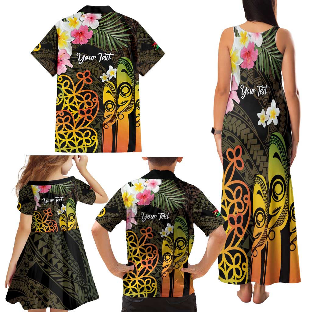 Personalised Vanuatu Independence Day Family Matching Tank Maxi Dress and Hawaiian Shirt Carving Drum Sand Drawing Turtle