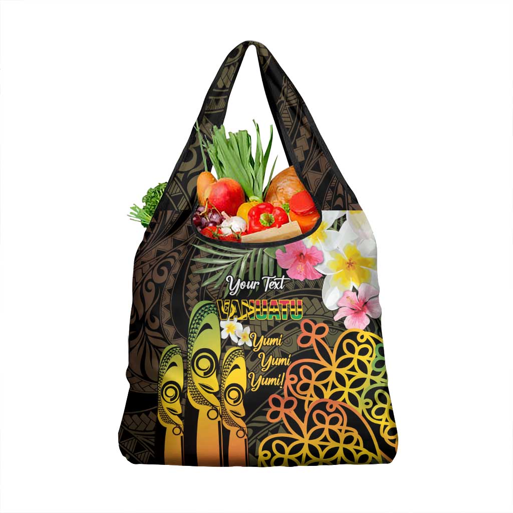 Personalised Vanuatu Independence Day Grocery Bag Carving Drum Sand Drawing Turtle