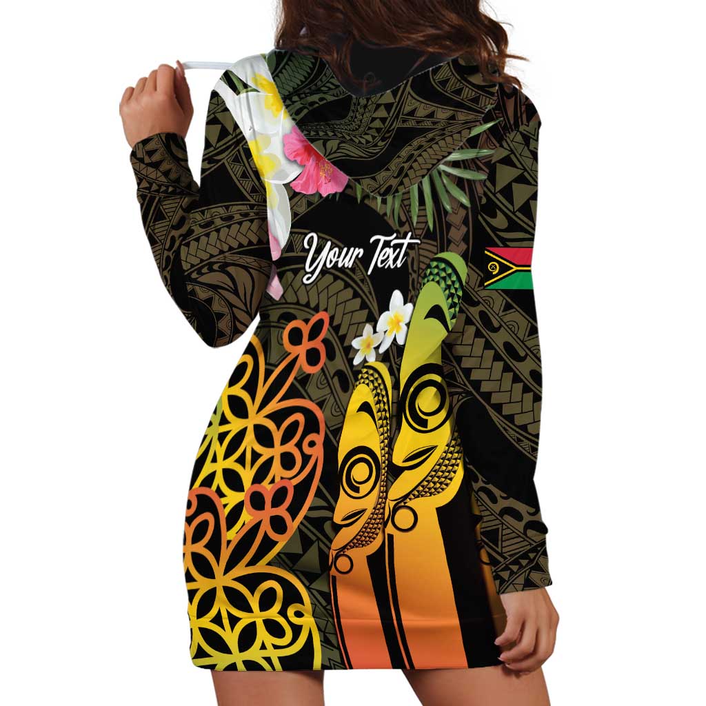 Personalised Vanuatu Independence Day Hoodie Dress Carving Drum Sand Drawing Turtle