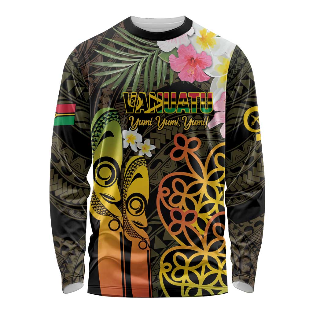 Personalised Vanuatu Independence Day Long Sleeve Shirt Carving Drum Sand Drawing Turtle