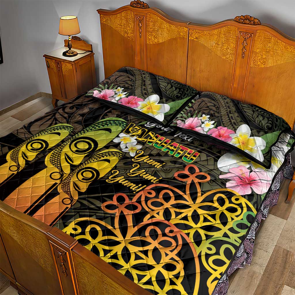 Personalised Vanuatu Independence Day Quilt Bed Set Carving Drum Sand Drawing Turtle