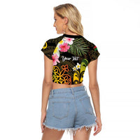 Personalised Vanuatu Independence Day Raglan Cropped T Shirt Carving Drum Sand Drawing Turtle