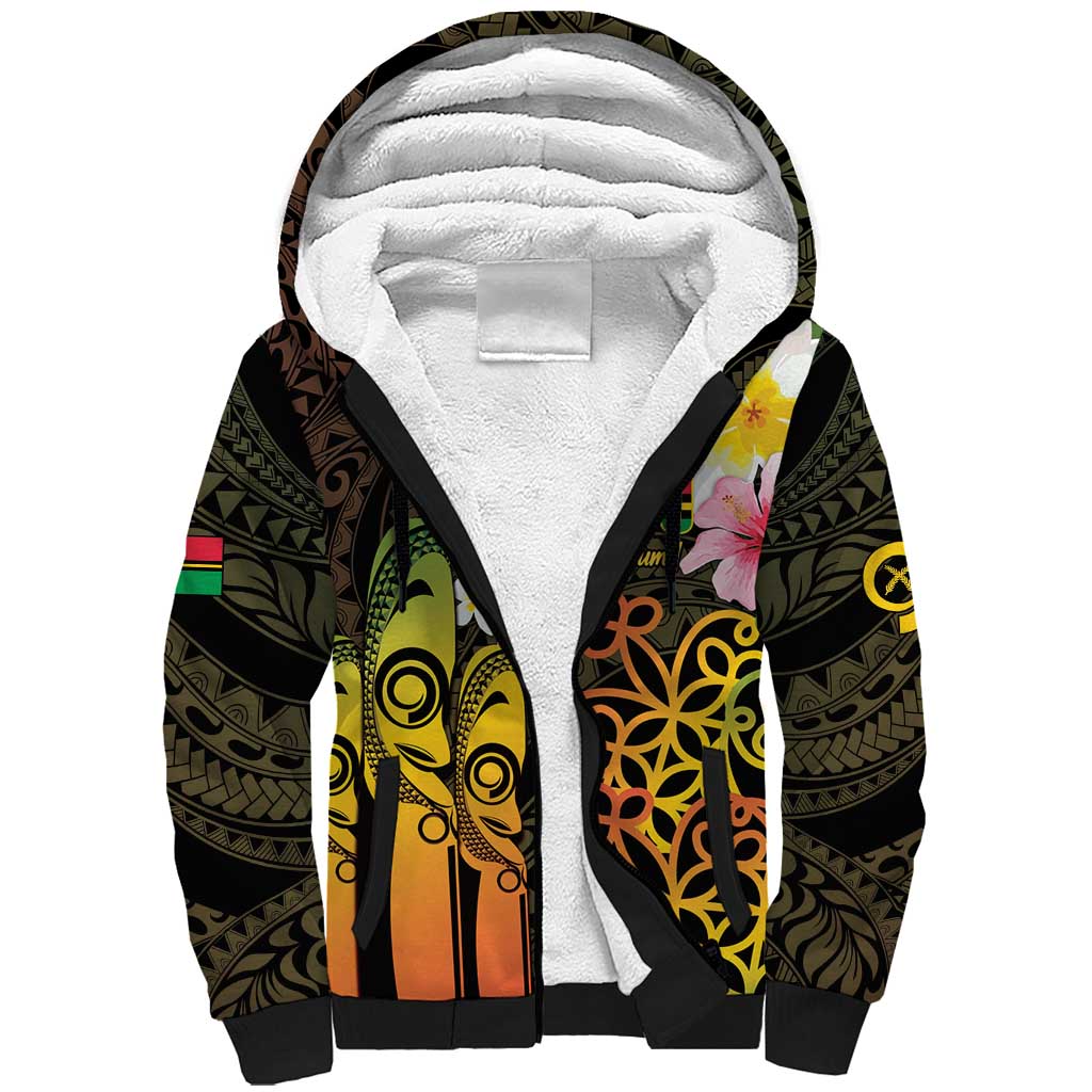 Personalised Vanuatu Independence Day Sherpa Hoodie Carving Drum Sand Drawing Turtle