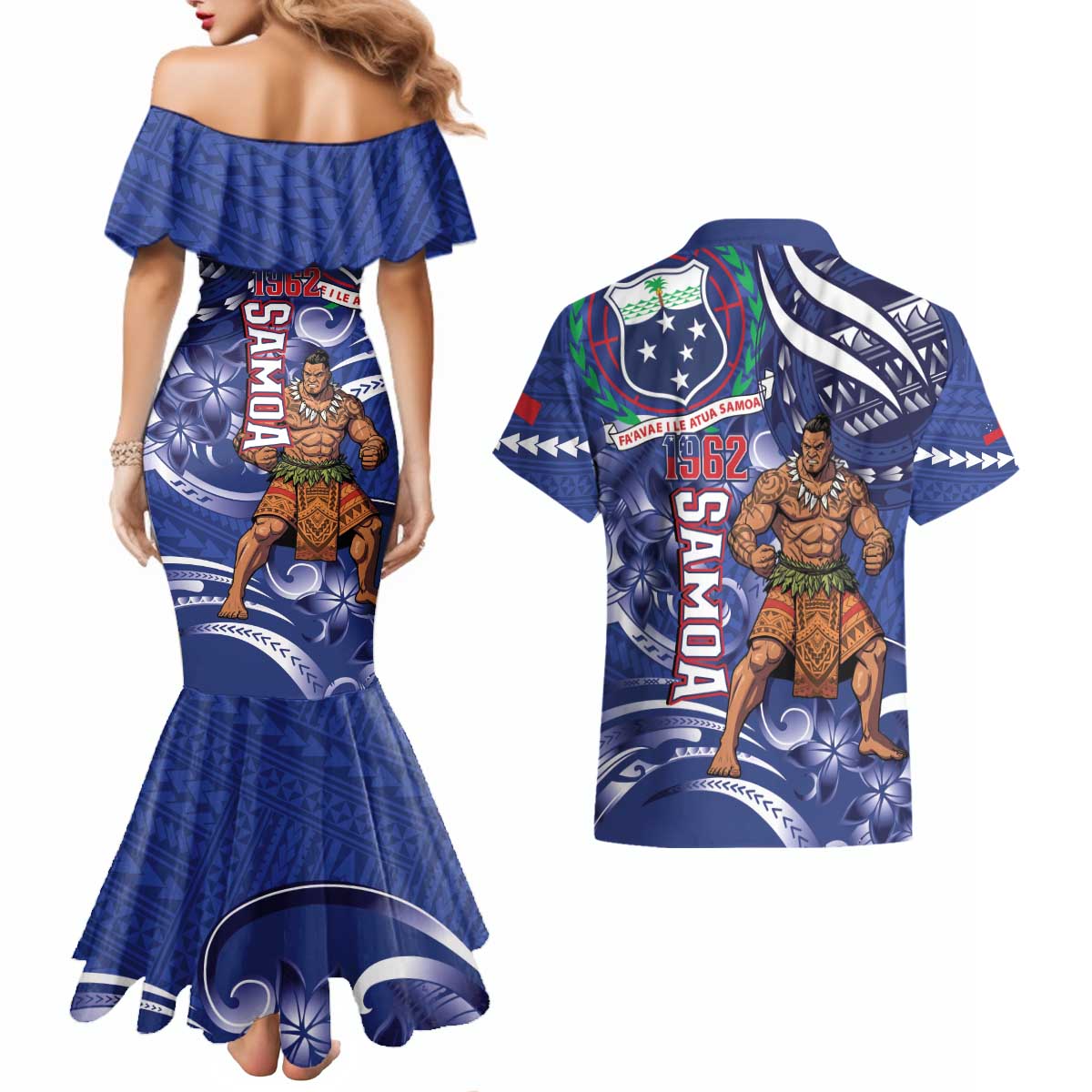 Samoa Independence Day Couples Matching Mermaid Dress and Hawaiian Shirt 1962 Proud Samoan Warrior