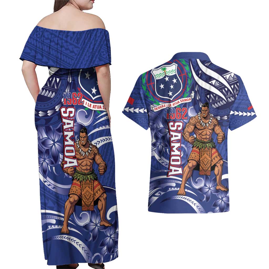 Samoa Independence Day Couples Matching Off Shoulder Maxi Dress and Hawaiian Shirt 1962 Proud Samoan Warrior