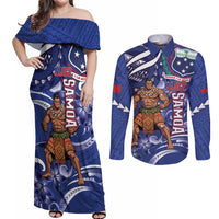 Samoa Independence Day Couples Matching Off Shoulder Maxi Dress and Long Sleeve Button Shirt 1962 Proud Samoan Warrior