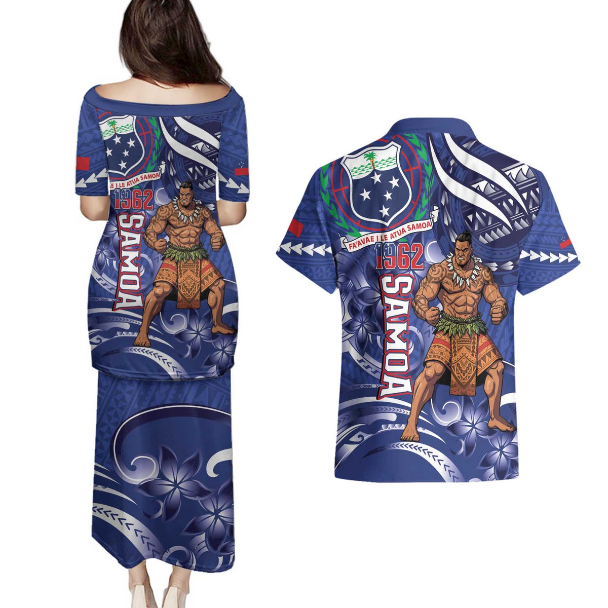 Samoa Independence Day Couples Matching Puletasi and Hawaiian Shirt 1962 Proud Samoan Warrior