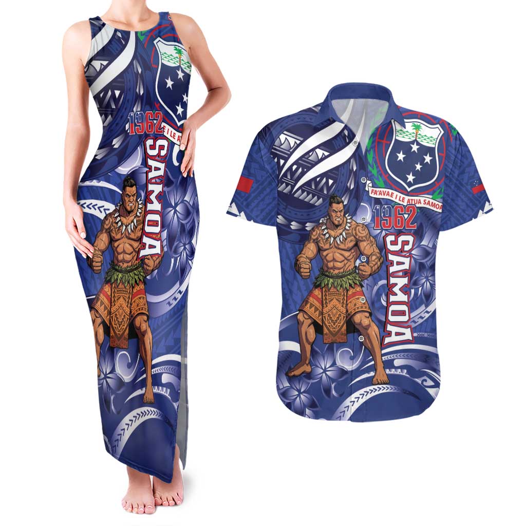 Samoa Independence Day Couples Matching Tank Maxi Dress and Hawaiian Shirt 1962 Proud Samoan Warrior