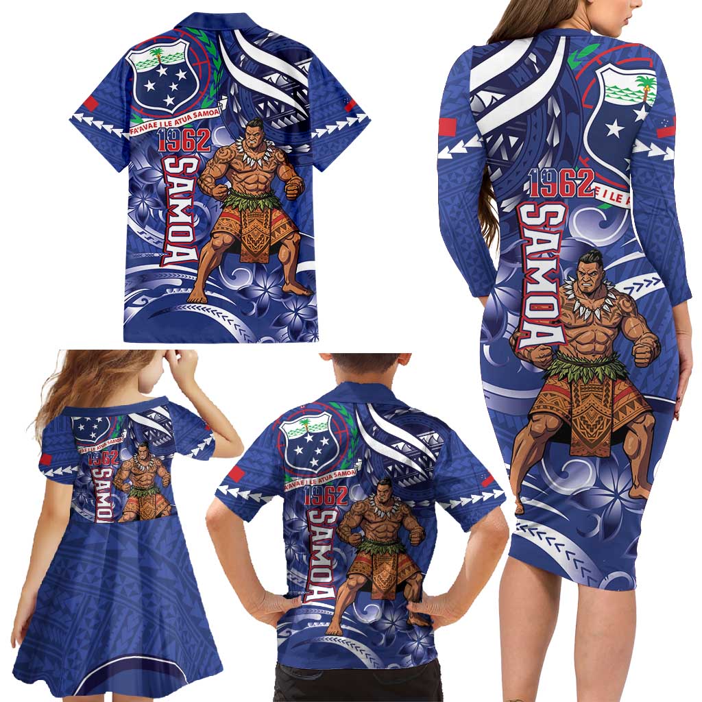 Samoa Independence Day Family Matching Long Sleeve Bodycon Dress and Hawaiian Shirt 1962 Proud Samoan Warrior LT14 - Polynesian Pride