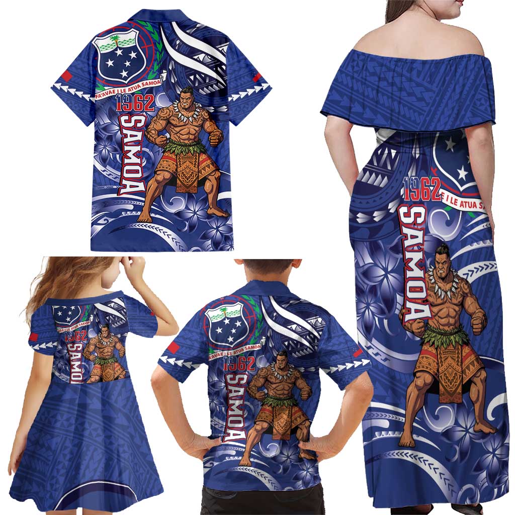 Samoa Independence Day Family Matching Off Shoulder Maxi Dress and Hawaiian Shirt 1962 Proud Samoan Warrior