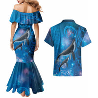 Paikea New Zealand Matariki Couples Matching Mermaid Dress and Hawaiian Shirt Humpback Whale Taniko Motifs Ocean Vibes LT14 - Polynesian Pride