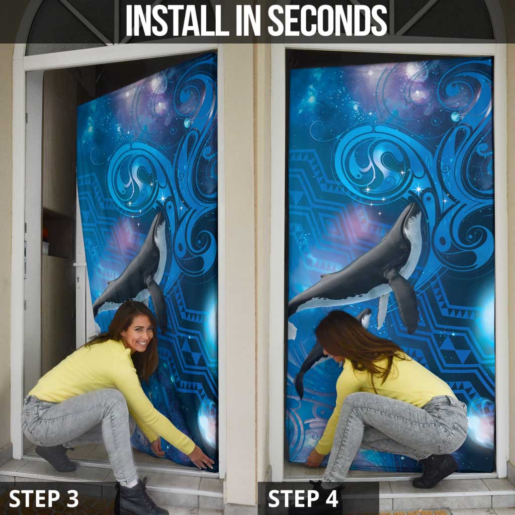 Paikea New Zealand Matariki Door Cover Humpback Whale Taniko Motifs Ocean Vibes