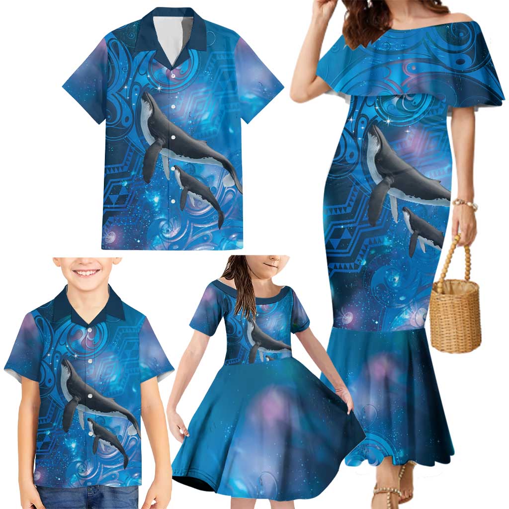 Paikea New Zealand Matariki Family Matching Mermaid Dress and Hawaiian Shirt Humpback Whale Taniko Motifs Ocean Vibes