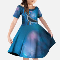 Paikea New Zealand Matariki Family Matching Off Shoulder Maxi Dress and Hawaiian Shirt Humpback Whale Taniko Motifs Ocean Vibes LT14 Daughter's Dress Blue - Polynesian Pride
