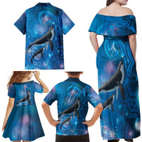 Paikea New Zealand Matariki Family Matching Off Shoulder Maxi Dress and Hawaiian Shirt Humpback Whale Taniko Motifs Ocean Vibes LT14 - Polynesian Pride