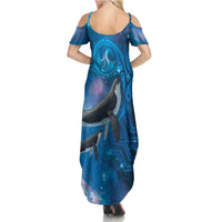 Paikea New Zealand Matariki Family Matching Summer Maxi Dress and Hawaiian Shirt Humpback Whale Taniko Motifs Ocean Vibes LT14 - Polynesian Pride