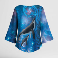 Paikea New Zealand Matariki Kimono Sleeve Blouse Humpback Whale Taniko Motifs Ocean Vibes