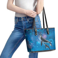 Paikea New Zealand Matariki Leather Tote Bag Humpback Whale Taniko Motifs Ocean Vibes