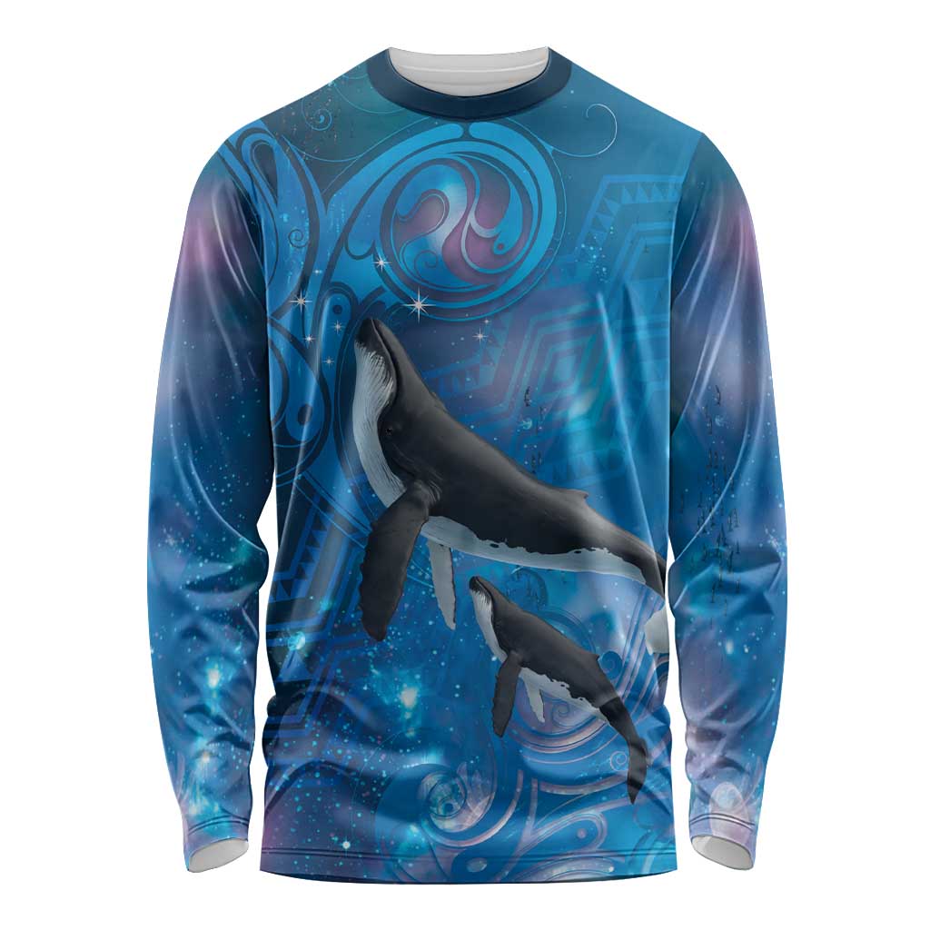 Paikea New Zealand Matariki Long Sleeve Shirt Humpback Whale Taniko Motifs Ocean Vibes