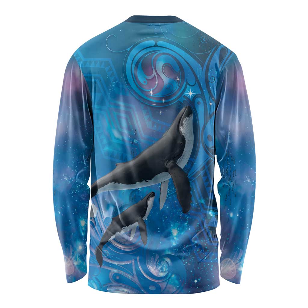 Paikea New Zealand Matariki Long Sleeve Shirt Humpback Whale Taniko Motifs Ocean Vibes