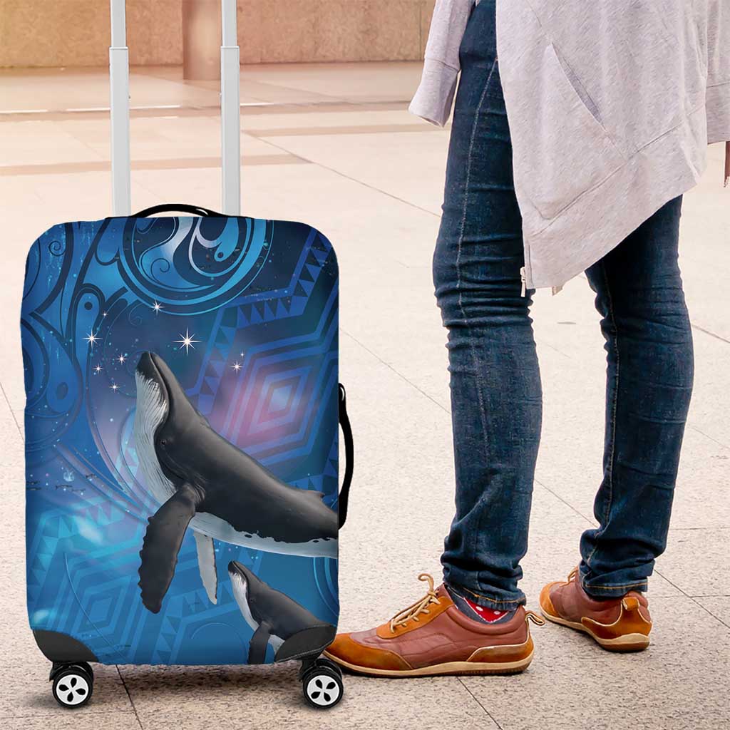 Paikea New Zealand Matariki Luggage Cover Humpback Whale Taniko Motifs Ocean Vibes LT14 Blue - Polynesian Pride