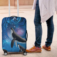 Paikea New Zealand Matariki Luggage Cover Humpback Whale Taniko Motifs Ocean Vibes LT14 Blue - Polynesian Pride