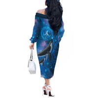 Paikea New Zealand Matariki Off The Shoulder Long Sleeve Dress Humpback Whale Taniko Motifs Ocean Vibes LT14 - Polynesian Pride