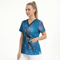 Paikea New Zealand Matariki Scrub Top Humpback Whale Taniko Motifs Ocean Vibes