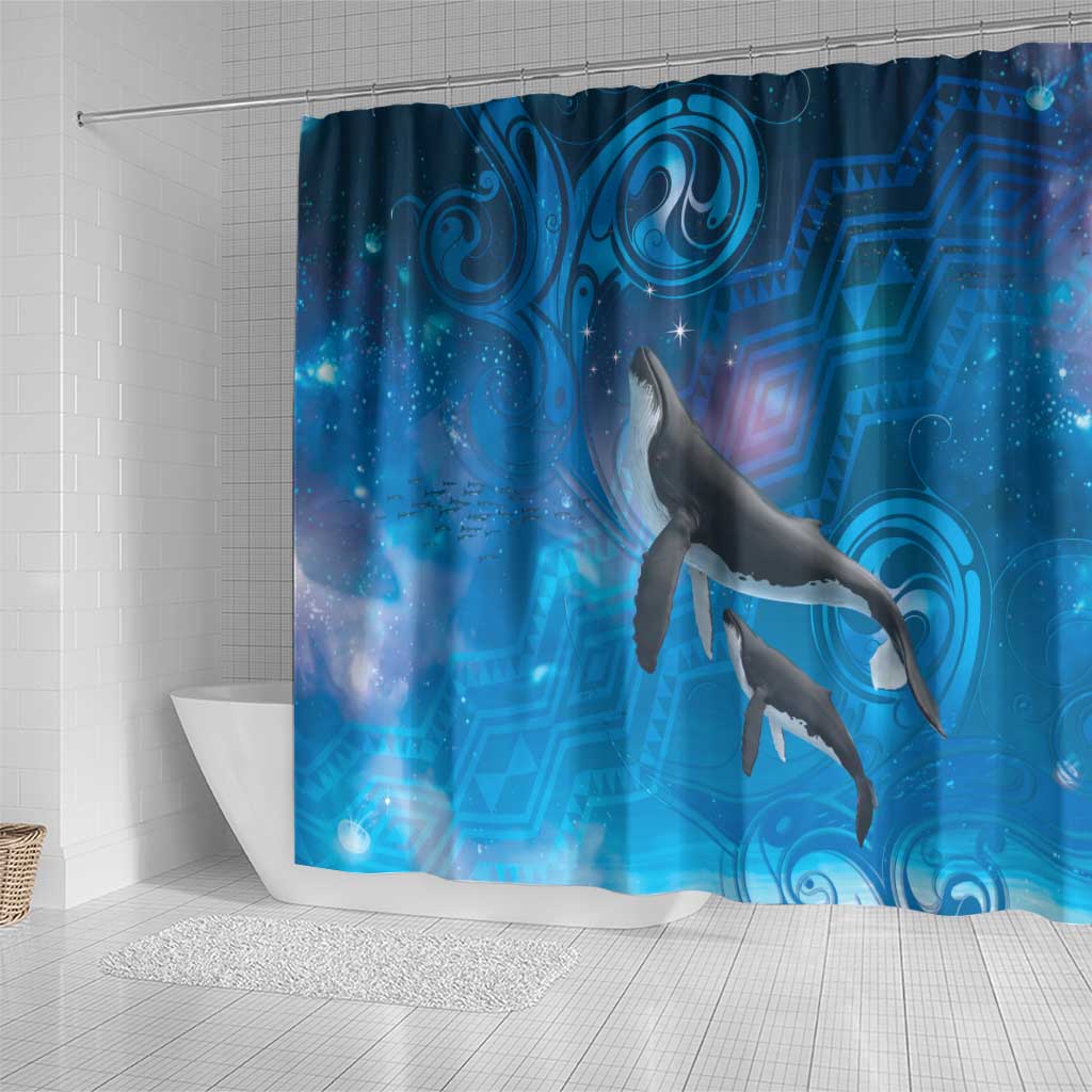 Paikea New Zealand Matariki Shower Curtain Humpback Whale Taniko Motifs Ocean Vibes