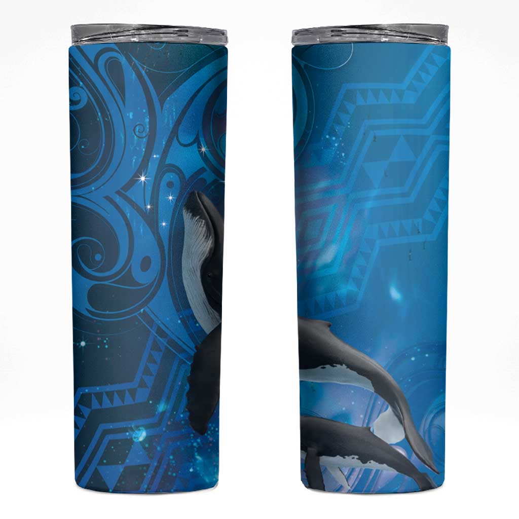 Paikea New Zealand Matariki Skinny Tumbler Humpback Whale Taniko Motifs Ocean Vibes LT14 Blue - Polynesian Pride