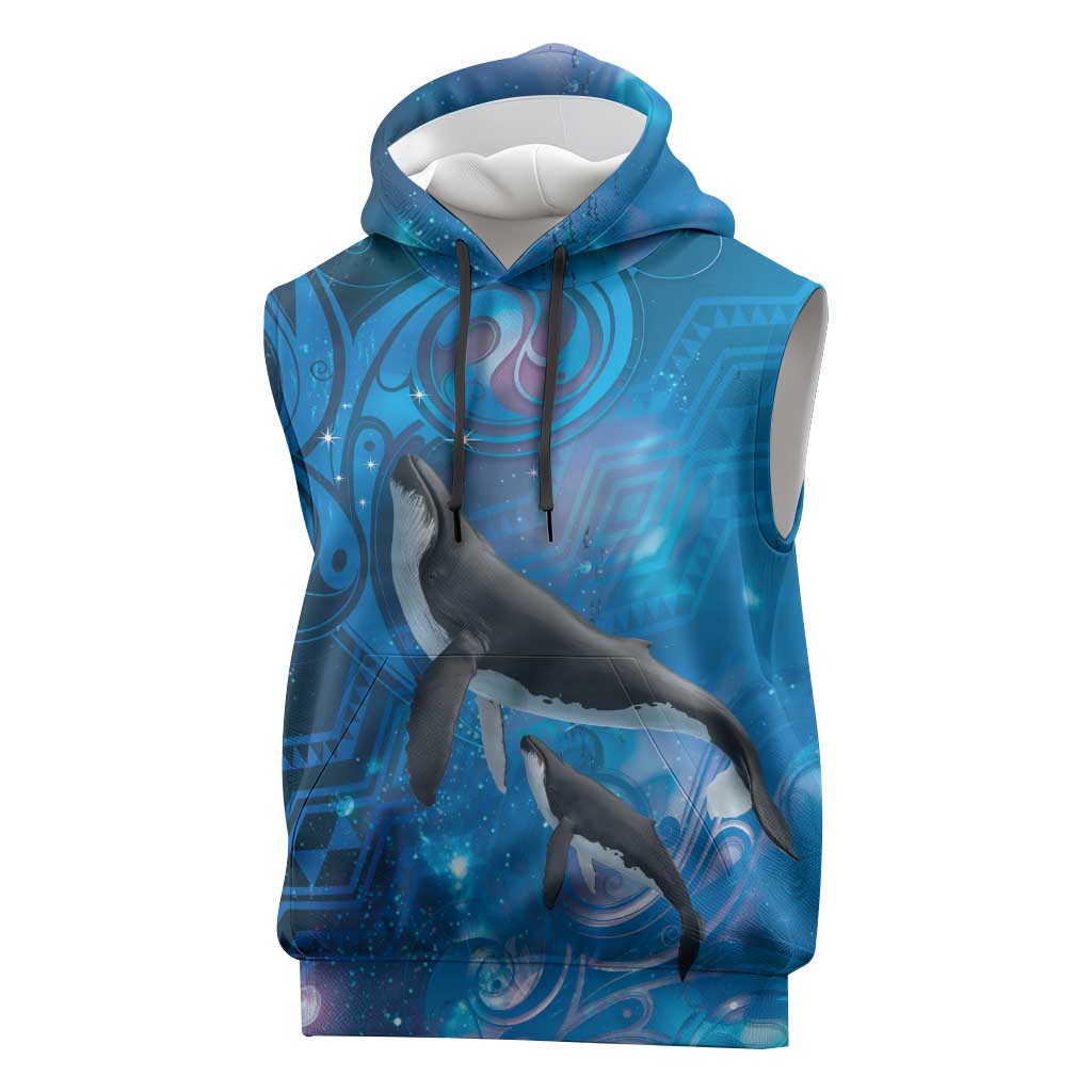 Paikea New Zealand Matariki Sleeveless Hoodie Humpback Whale Taniko Motifs Ocean Vibes