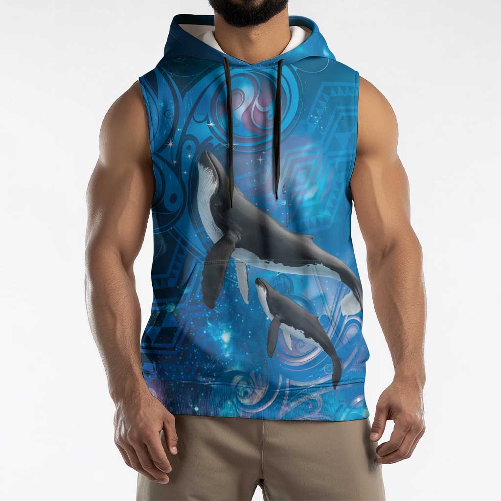 Paikea New Zealand Matariki Sleeveless Hoodie Humpback Whale Taniko Motifs Ocean Vibes