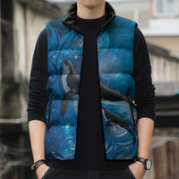 Paikea New Zealand Matariki Sleeveless Puffer Jacket Humpback Whale Taniko Motifs Ocean Vibes