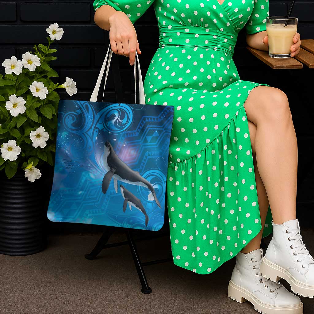Paikea New Zealand Matariki Tote Bag Humpback Whale Taniko Motifs Ocean Vibes
