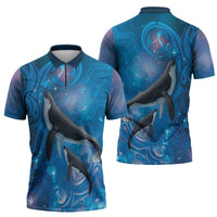 Paikea New Zealand Matariki Zipper Polo Shirt Humpback Whale Taniko Motifs Ocean Vibes LT14 - Polynesian Pride
