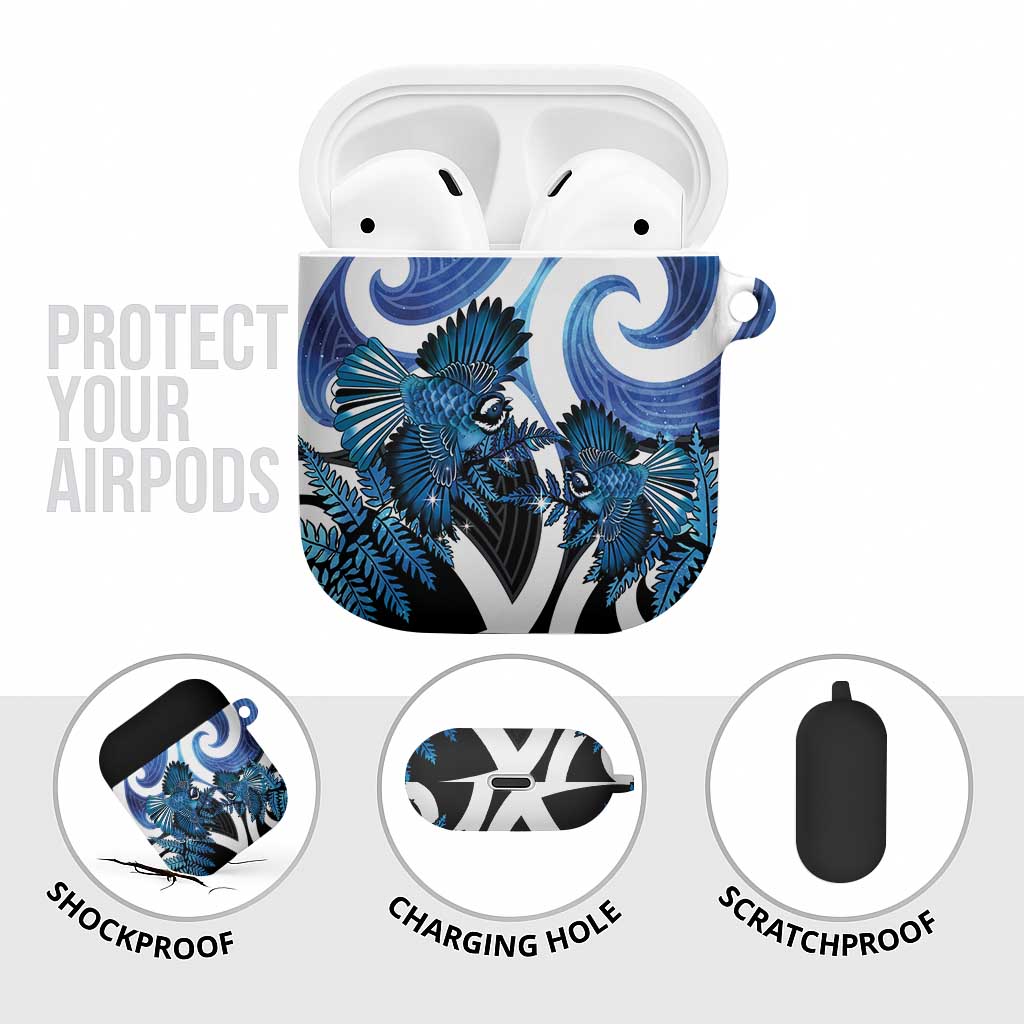 Piwakawaka New Zealand Matariki AirPods Case Maori New Year Silver Fern Blue Galaxy