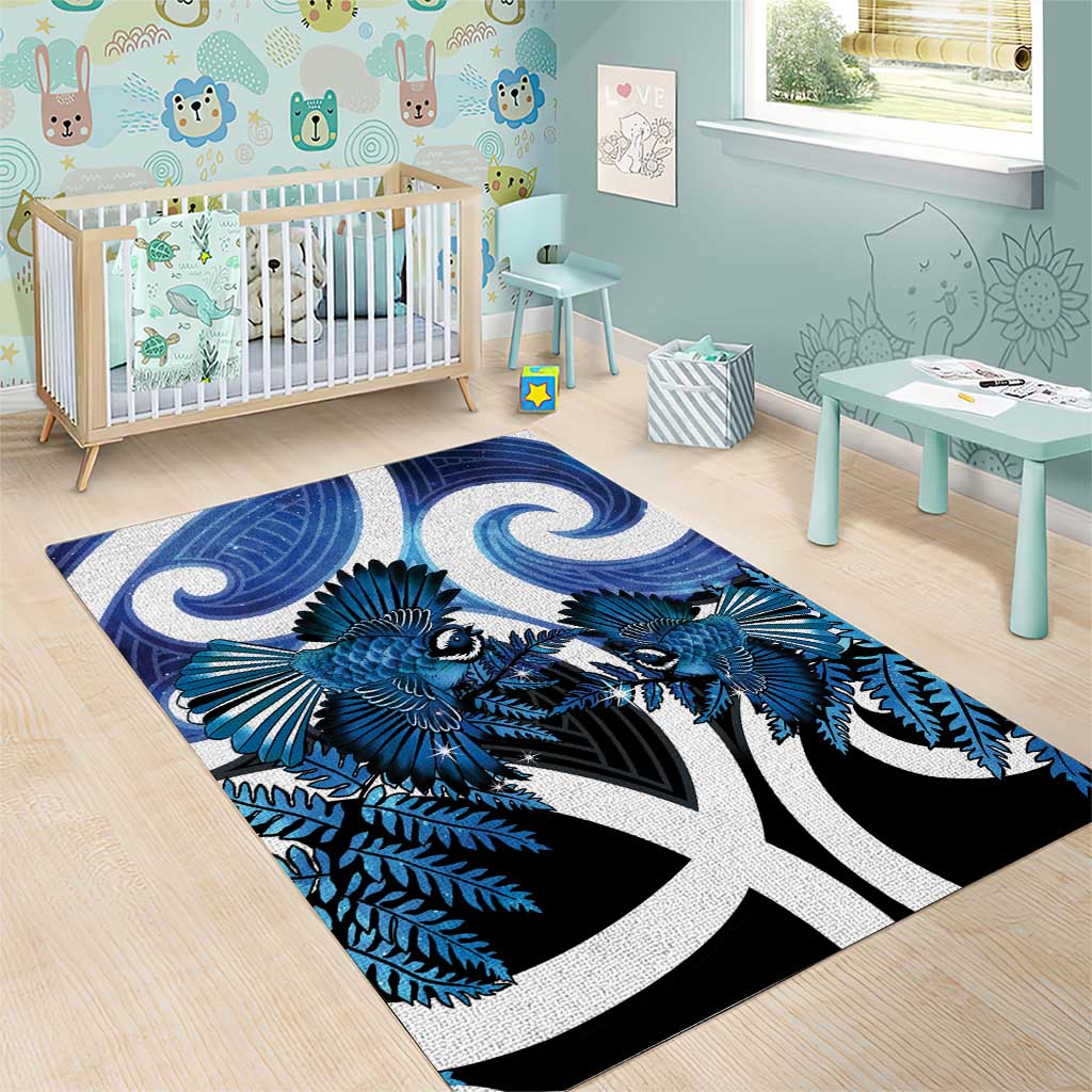 Piwakawaka New Zealand Matariki Area Rug Maori New Year Silver Fern Blue Galaxy