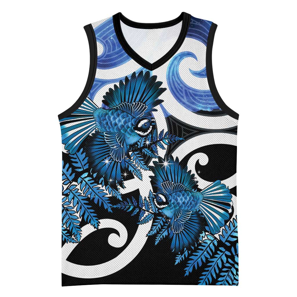 Piwakawaka New Zealand Matariki Basketball Jersey Maori New Year Silver Fern Blue Galaxy LT14 Unisex Blue - Polynesian Pride