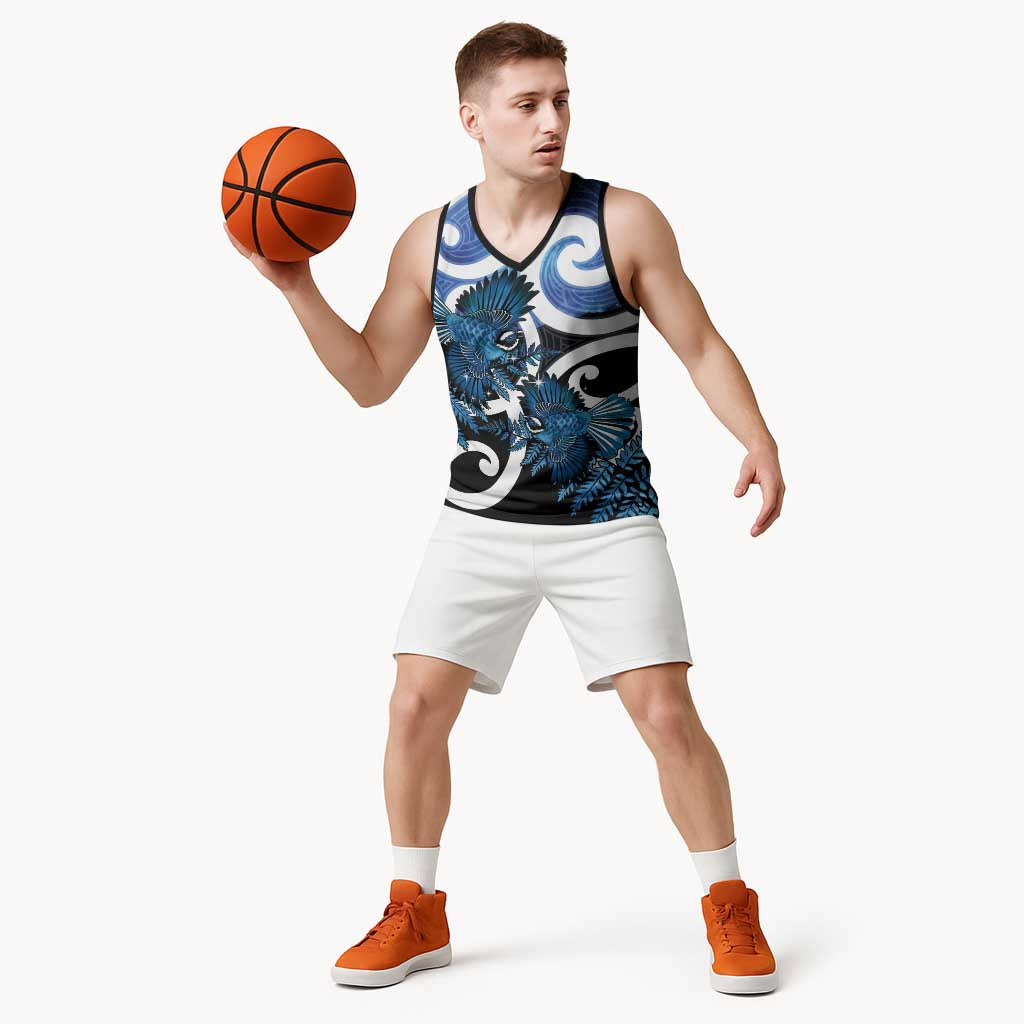 Piwakawaka New Zealand Matariki Basketball Jersey Maori New Year Silver Fern Blue Galaxy LT14 - Polynesian Pride