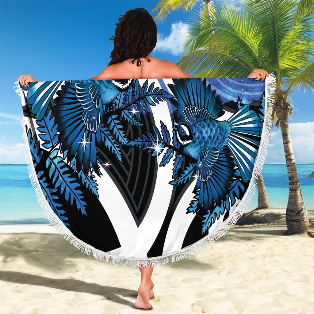 Piwakawaka New Zealand Matariki Beach Blanket Maori New Year Silver Fern Blue Galaxy