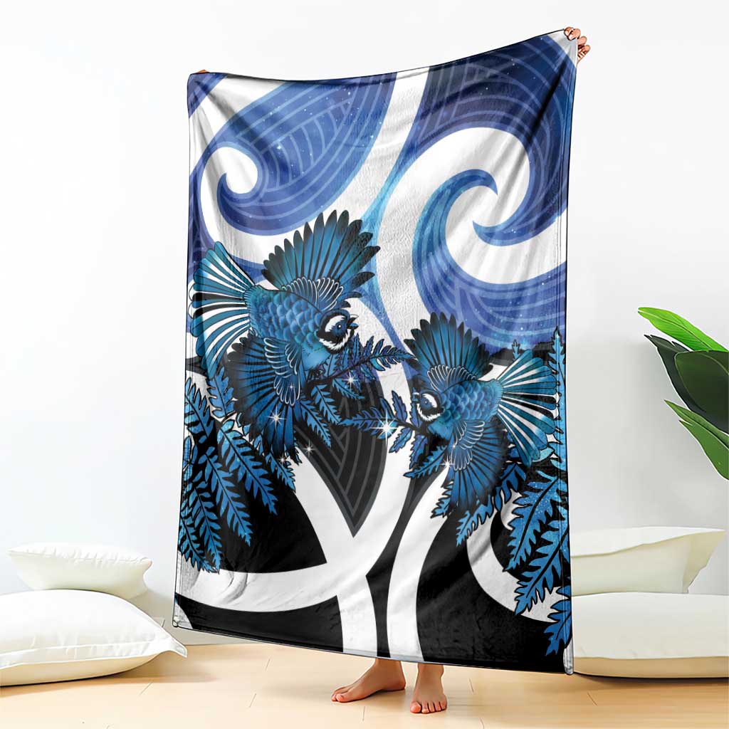 Piwakawaka New Zealand Matariki Blanket Maori New Year Silver Fern Blue Galaxy
