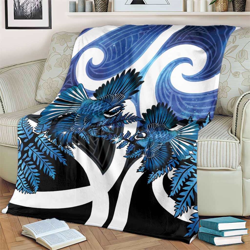 Piwakawaka New Zealand Matariki Blanket Maori New Year Silver Fern Blue Galaxy