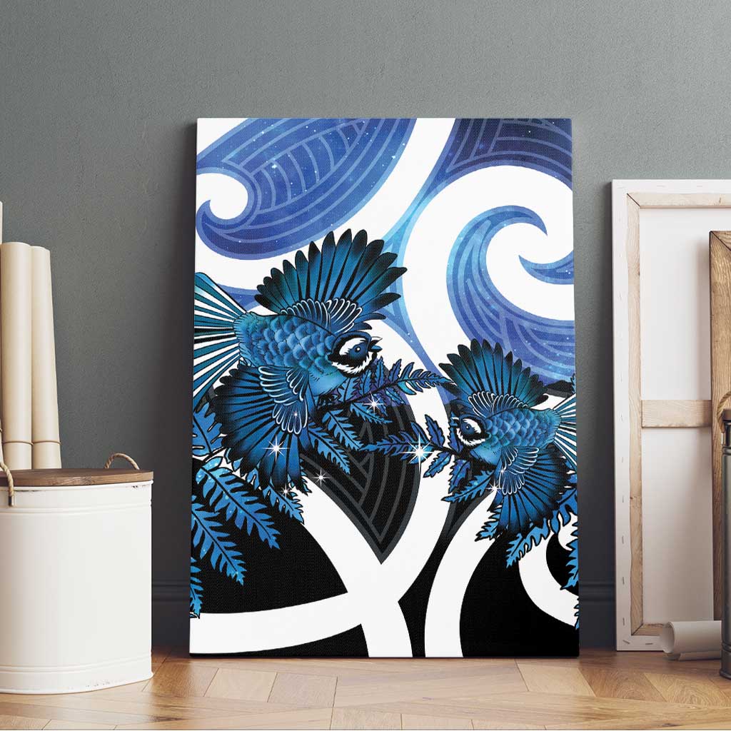 Piwakawaka New Zealand Matariki Canvas Wall Art Maori New Year Silver Fern Blue Galaxy