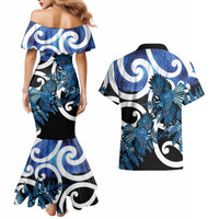 Piwakawaka New Zealand Matariki Couples Matching Mermaid Dress and Hawaiian Shirt Maori New Year Silver Fern Blue Galaxy LT14 - Polynesian Pride