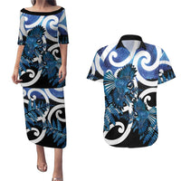 Piwakawaka New Zealand Matariki Couples Matching Puletasi and Hawaiian Shirt Maori New Year Silver Fern Blue Galaxy LT14 Blue - Polynesian Pride