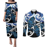 Piwakawaka New Zealand Matariki Couples Matching Puletasi and Long Sleeve Button Shirt Maori New Year Silver Fern Blue Galaxy LT14 Blue - Polynesian Pride