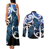 Piwakawaka New Zealand Matariki Couples Matching Tank Maxi Dress and Long Sleeve Button Shirt Maori New Year Silver Fern Blue Galaxy LT14 - Polynesian Pride