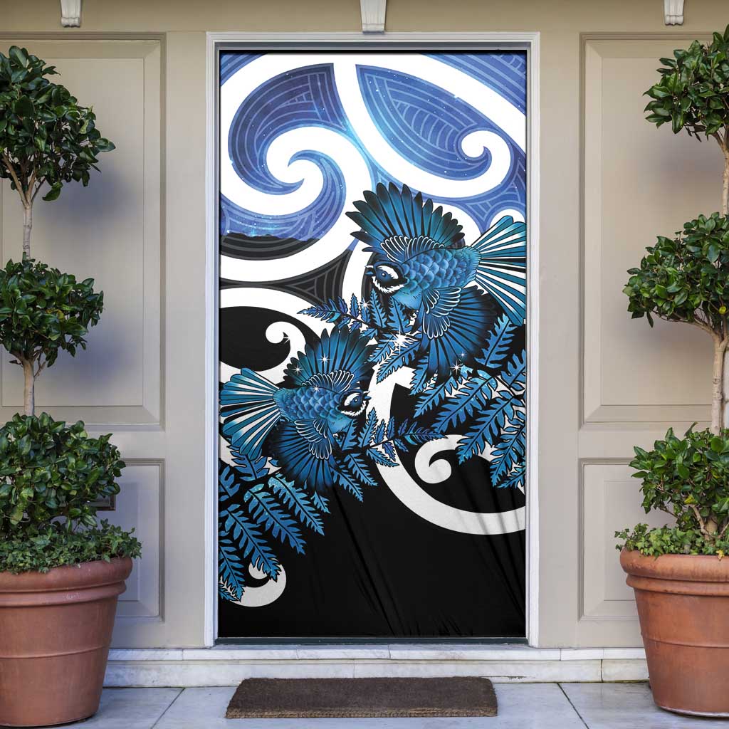 Piwakawaka New Zealand Matariki Door Cover Maori New Year Silver Fern Blue Galaxy LT14 Blue - Polynesian Pride