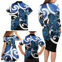Piwakawaka New Zealand Matariki Family Matching Long Sleeve Bodycon Dress and Hawaiian Shirt Maori New Year Silver Fern Blue Galaxy LT14 - Polynesian Pride