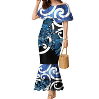 Piwakawaka New Zealand Matariki Family Matching Mermaid Dress and Hawaiian Shirt Maori New Year Silver Fern Blue Galaxy LT14 Mom's Dress Blue - Polynesian Pride